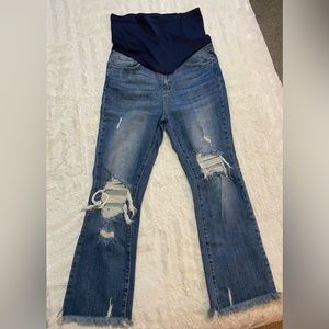 PinkBlush Medium Wash distressed frayed hem MATERNITY JEANS